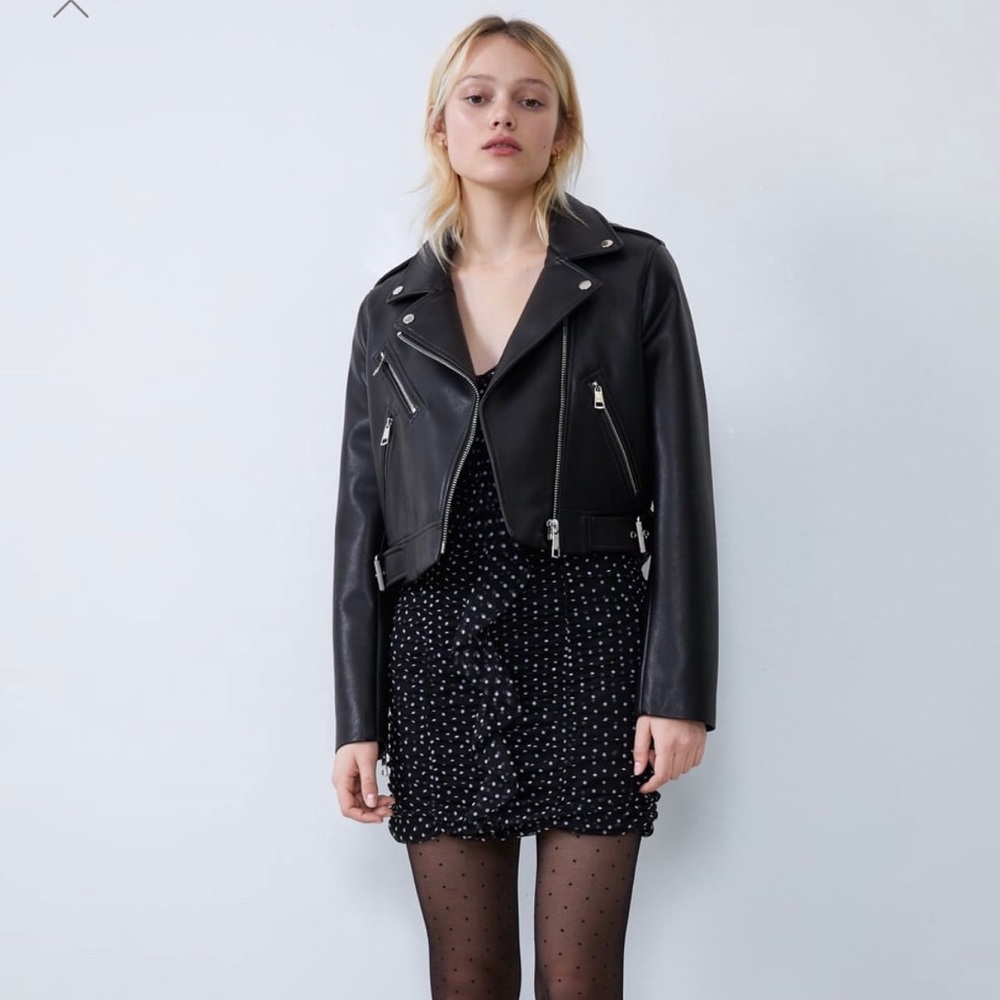 NWT! Zara Cropped Black Faux Leather Jacket Sz. XS